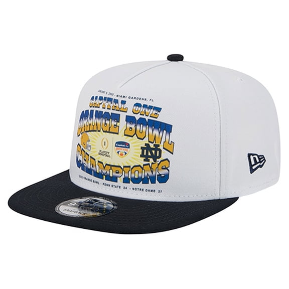 Men's New Era White/Navy Notre Dame Fighting Irish Retro 2025 Orange Bowl Champions 9FIFTY A-Frame Snapback Hat