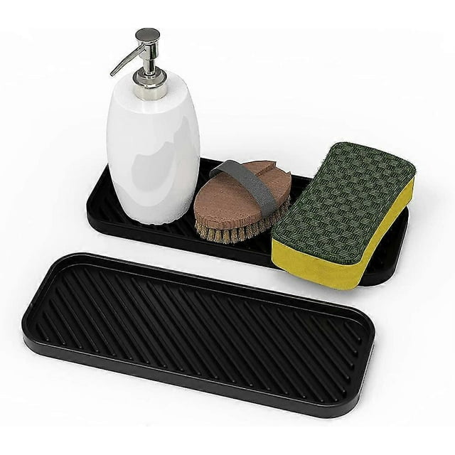 2 Pack Small Silicone Sink Tray, Sosmar Sponges Holder Washing Up Liquid Tray