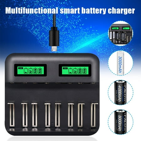 Multifunctional 8-Bay Battery Charger LCD Display Fast Charging for Type D/C AA AAA Rechargeable Batteries