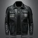 thumbnail image 1 of Chaqueta de cuero de aviador de estilo militar de primavera y otoño, chaqueta de cuero de hombre de gran tamaño, entallada, con solapa bordada, 1 of 5