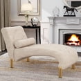 thumbnail image 4 of Andeworld Button-Tufted Paddie Velvet Button-Tufted Chaise Lounge Chair Indoor Leisure Sofa Couch w/Bolster Pillow,Upholstered Chaise Lounge Chair for Bedroom Living Room Office(Beige), 4 of 6