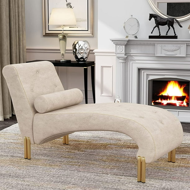 Andeworld Button Tufted Paddie Velvet Button Tufted Chaise Lounge Chair Indoor Leisure Sofa Couch w Bolster Pillow Upholstered Chaise Lounge Chair for