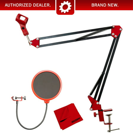 Deco Gear Microphone Suspension with Boom Scissor Arm Stand and Pop Filter (Best Microphone Boom Stand)