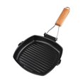 thumbnail image 2 of KDJ Foldable Grill Pan Steak Frying Pan with Anti-Scald Wooden Handle, Portable Double Mouth Design for Gas and Induction Cookers, 20cm, 2 of 10