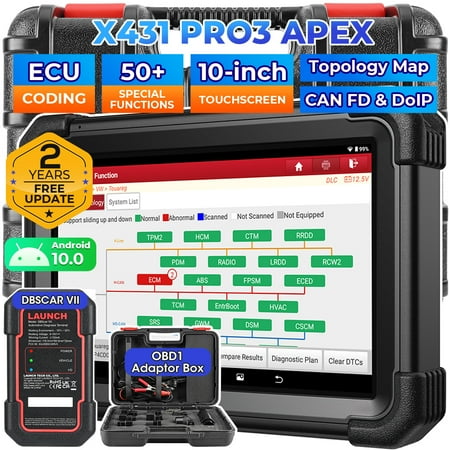 Launch X431 PRO3 APEX Wireless Car Diagnostic OBD2 Scanner All-System Diagnostics with DBScar VII, Topology Mapping, Online Coding,CANFD DoIP,37+ Services