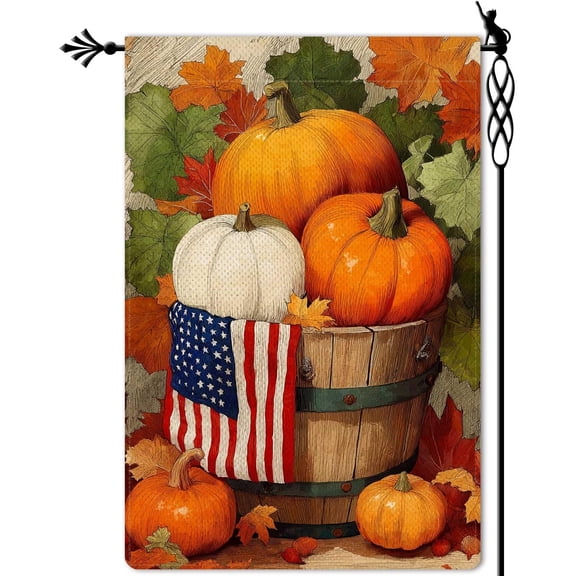 Welcome Fall Garden Flag Autumn Harvest Garden Flag America Flag Maple Leaf Vertical Double Sided Rustic Farmland Burlap Yard Lawn Outdoor Decor 12.5x18"
