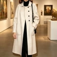 thumbnail image 2 of Levmjia Women's Plus Size Longline Wool Look Coat Single Breasted Notched Lapel Pocket Casual Loose Fit Winter Jacket, 2 of 7
