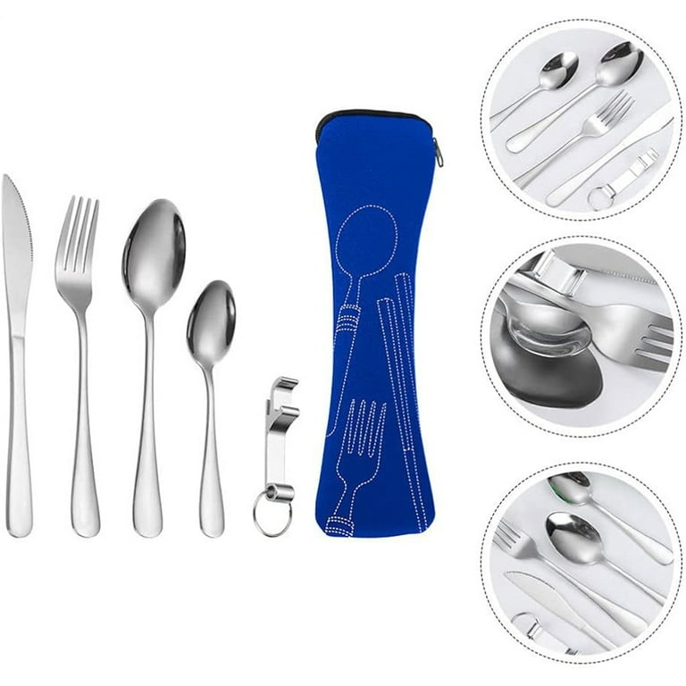 Travel cutlery set, stainless steel, Reusable utensils set with case,  Portable Lunch Box for Camping and Office