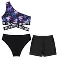 thumbnail image 4 of YONGHS Girl's 3 Piece Bikini Set Criss Cross Crop Tops with Shorts Briefs Swimsuit Bathing Suit Purple&Black 10, 4 of 6
