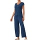 thumbnail image 4 of Conjunto de pijama casual de modal de manga corta para mujer 2 piezas, ropa de estar en casa, pantalones largos, sudadera, azul profundo, 4 of 5