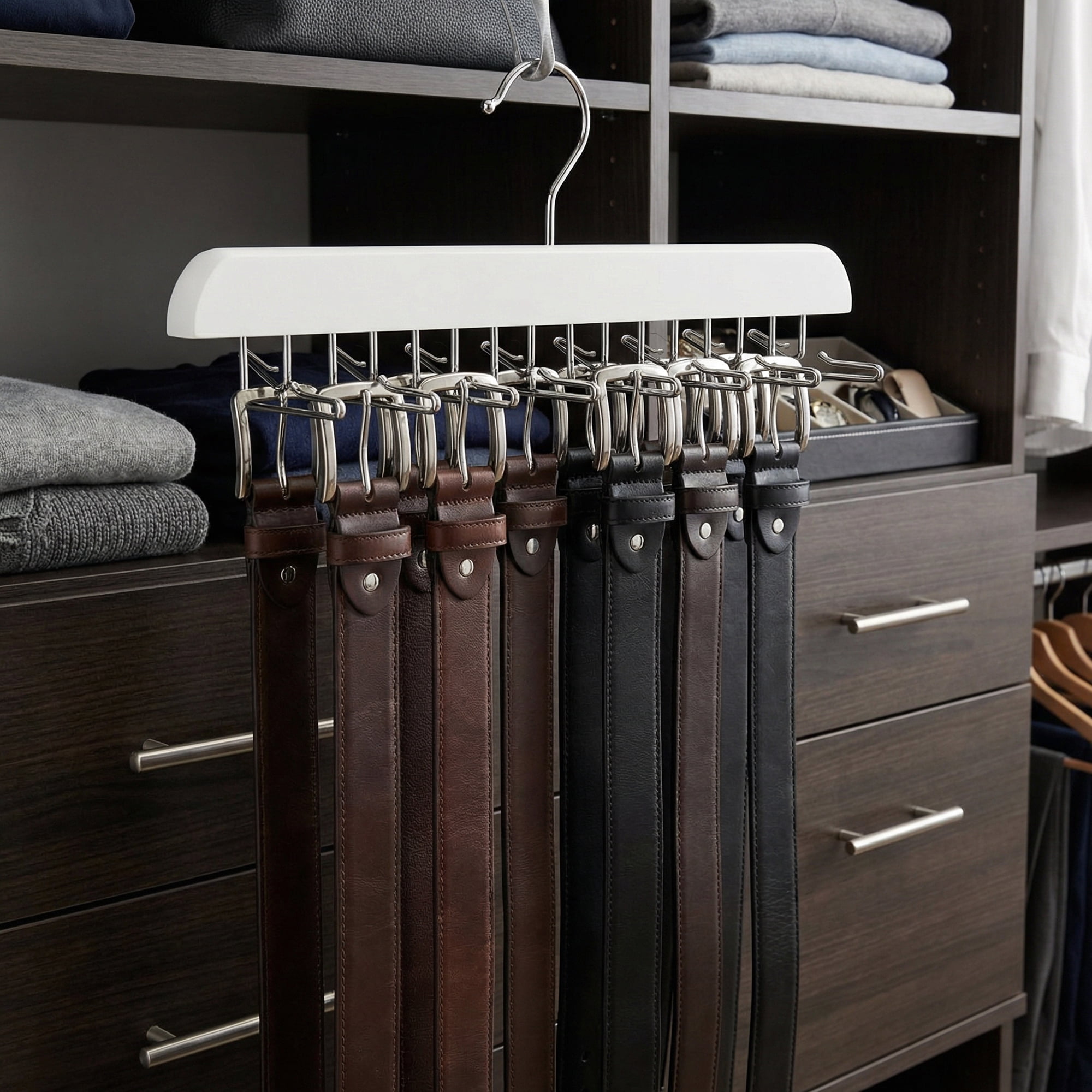 Unique Bargains 2Pcs Wood Tank Top Hangers For Closet Organizer White 16 Hooks