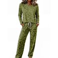 thumbnail image 5 of Pajamas For Women Leopard Print Loungewear Set Crew Neck Long Sleeve Top And Drawstring Wide Leg Pants Two Piece Pajama Set, 5 of 6