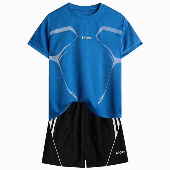 Tween Boy 11-13T Athletic Outfit Sets Boys, Short Sleeve 2 Piece Summer T-Shirts with Shorts Football Gibobby,11-12 Years,Blue