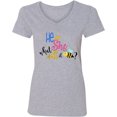 thumbnail image 3 of Inktastic He or She What Will It Be? Women's V-Neck T-Shirt, 3 of 5