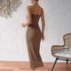 thumbnail image 5 of Vestido de Cóctel Ajustado para Mujer, Sin Mangas, con Tirantes Finos Ajustables, Abertura en la Cintura, Espalda Descubierta y Corte Midi Marrón S, 5 of 9