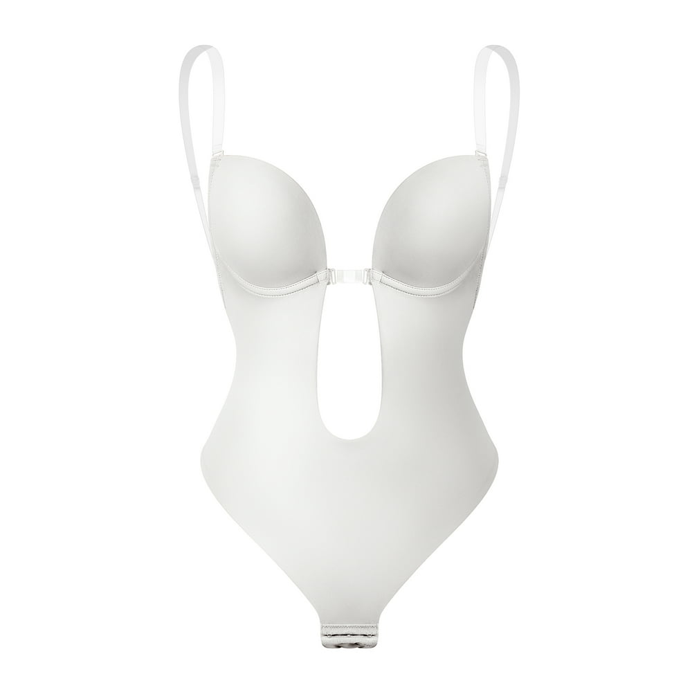 Slimbelle SLIMBELLE Women's Plunging VNeck Clear Straps Backless