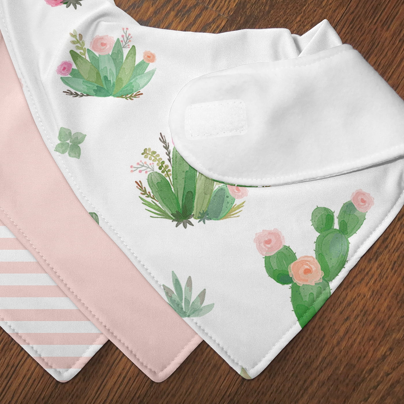 Sweet Jojo Designs Cactus Floral Pink Green and Grey Fabric Bandana Baby Bibs 3 Piece Set