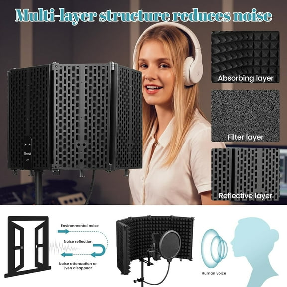 Foldable Microphone Stand With Isolation Shield, Recording Studio Equipment For Podcasts & Broadcasting