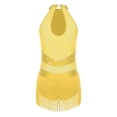 thumbnail image 5 of TiaoBug Women's Tassel Latin Dance Dress Leotard Sleeveless Fringe Tango Samba Cha-cha Competition Dress Yellow L, 5 of 6