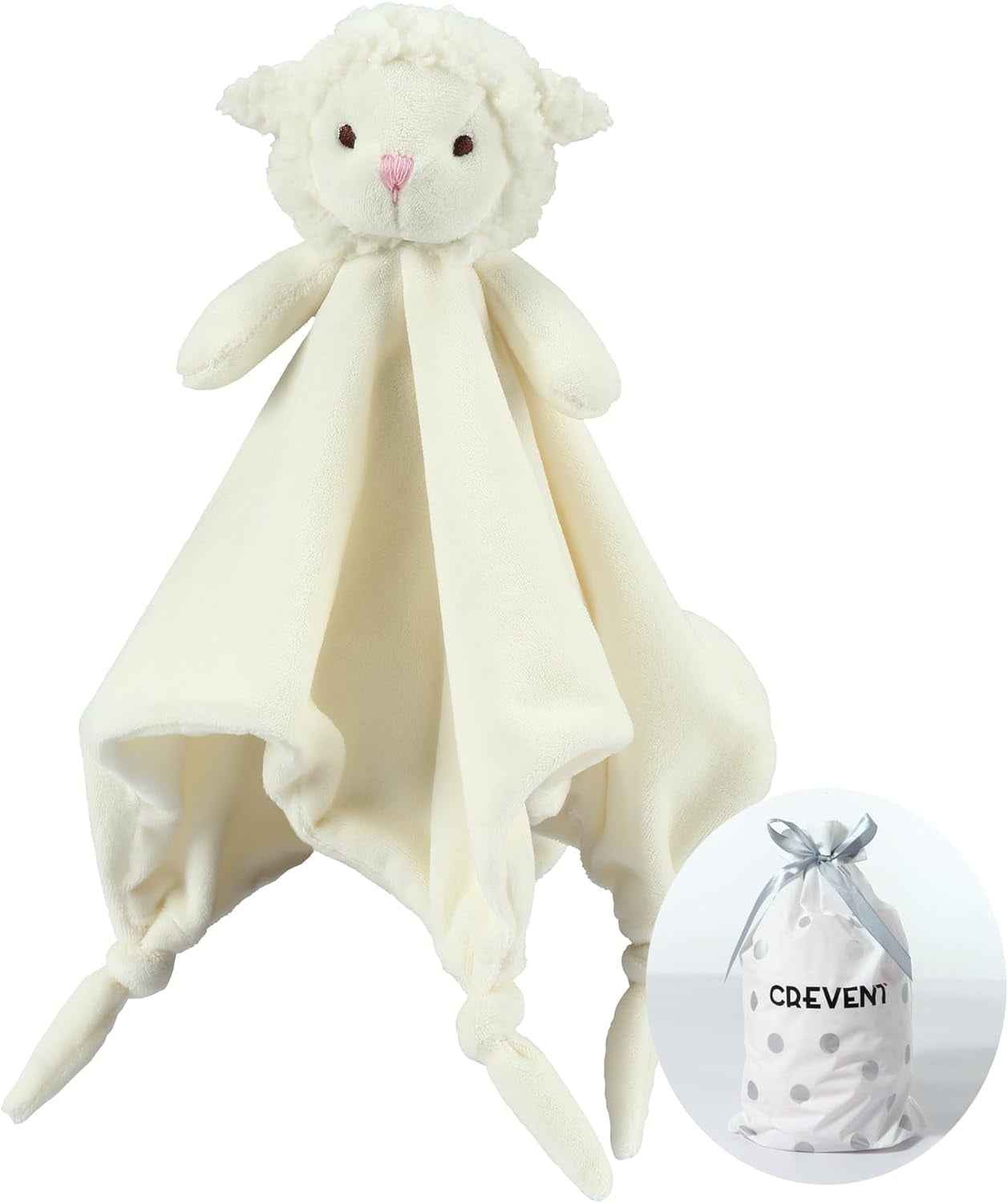 CREVENT Baby Gift Set Storage Basket with Baby Blanket,Security Blanket,Taggie,Gift Bag with Ribbon,Ivory,Unisex,4Items