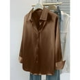 thumbnail image 5 of Lenpel Women's Satin Silk Blouses Long Sleeve Collared Button down Shirts Business Casual Work Tops Loose Dress Shirts(Coffee,Large), 5 of 5