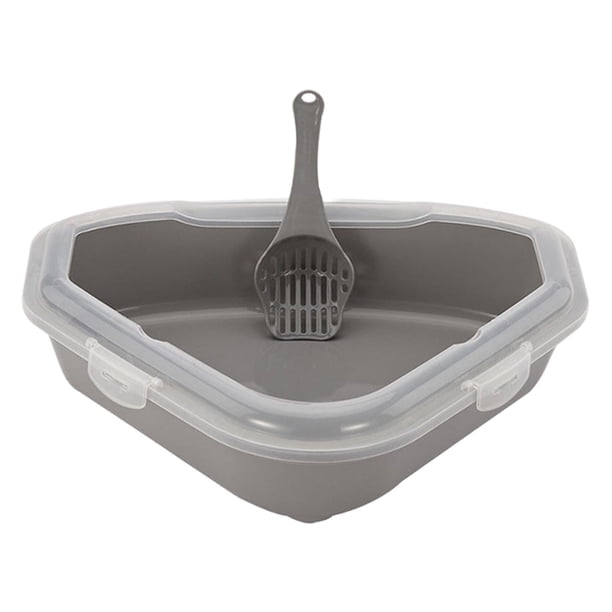 Bandeja de arena para gatos, inodoro triangular, fácil de limpiar, duradera y antisalpicaduras. Gris