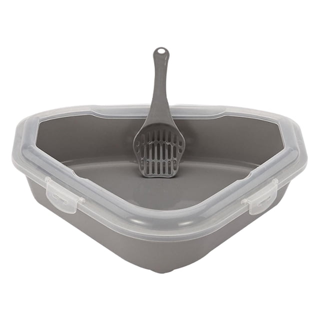 Bandeja de arena para gatos, caja de arena fina triangular inastillable abierta, bandeja de arena para gatos para, gatos de interior, conejos Gris