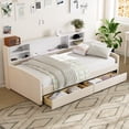 thumbnail image 4 of Harper & Bright Designs Twin size Upholstered Daybed with Storage Shelf, Twin Wood Velvet Sofa Bed with Storage Headboard & Drawer for Bedroom Guest Room Living Room, Beige, 4 of 14