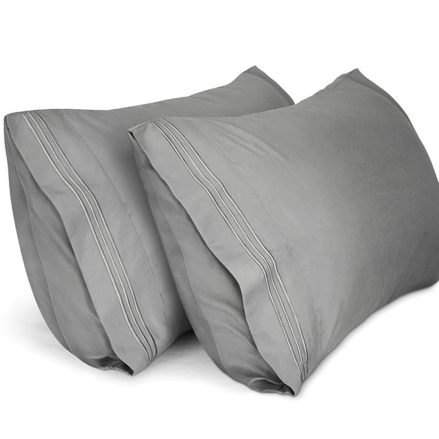 Lirex Pillow Cases King Size, 1800 Thread Count Soft & Durable Microfiber, Gray, 2 Pack