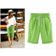 thumbnail image 2 of IROINNID Bermuda Shorts for Women Summer Solid Five Points Large Size Cotton Linen Pants Pants,Green, 2 of 5
