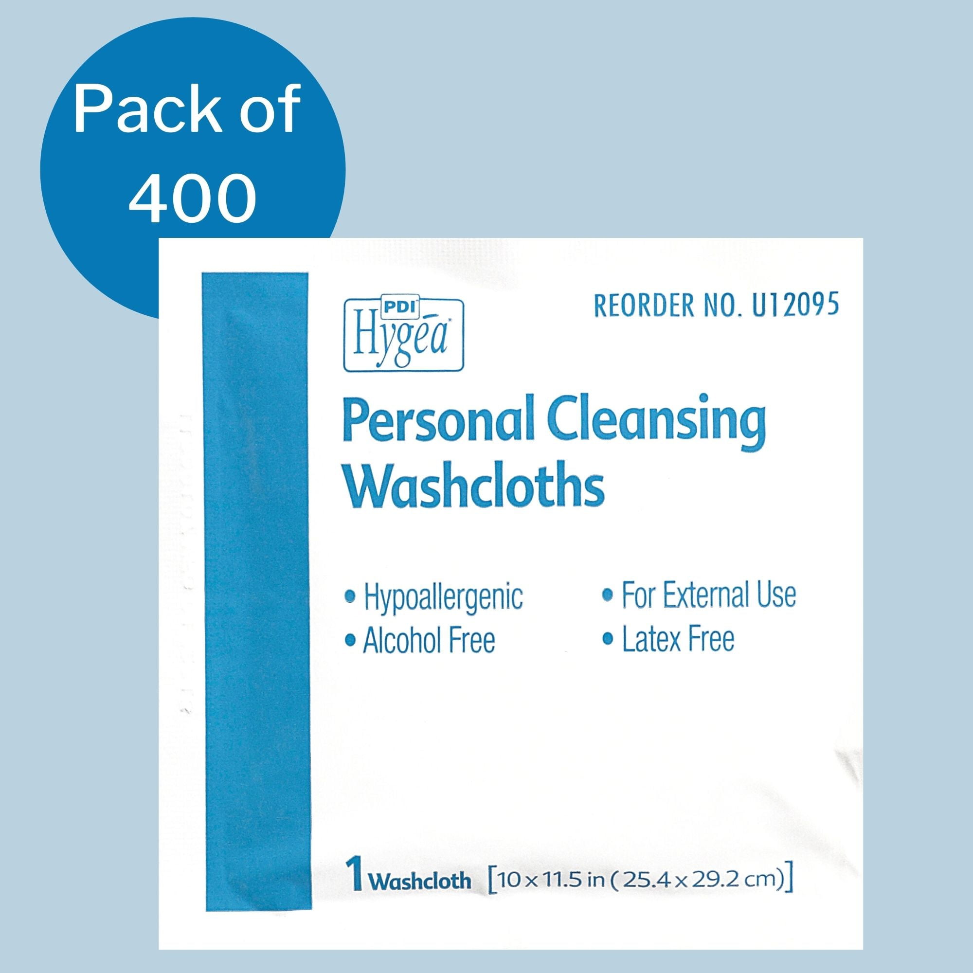 Hygea Personal Cleansing Wipes, Individually Wrapped, 10 in x 11.5 in, 1 Count, 400 Packs, 400 Total