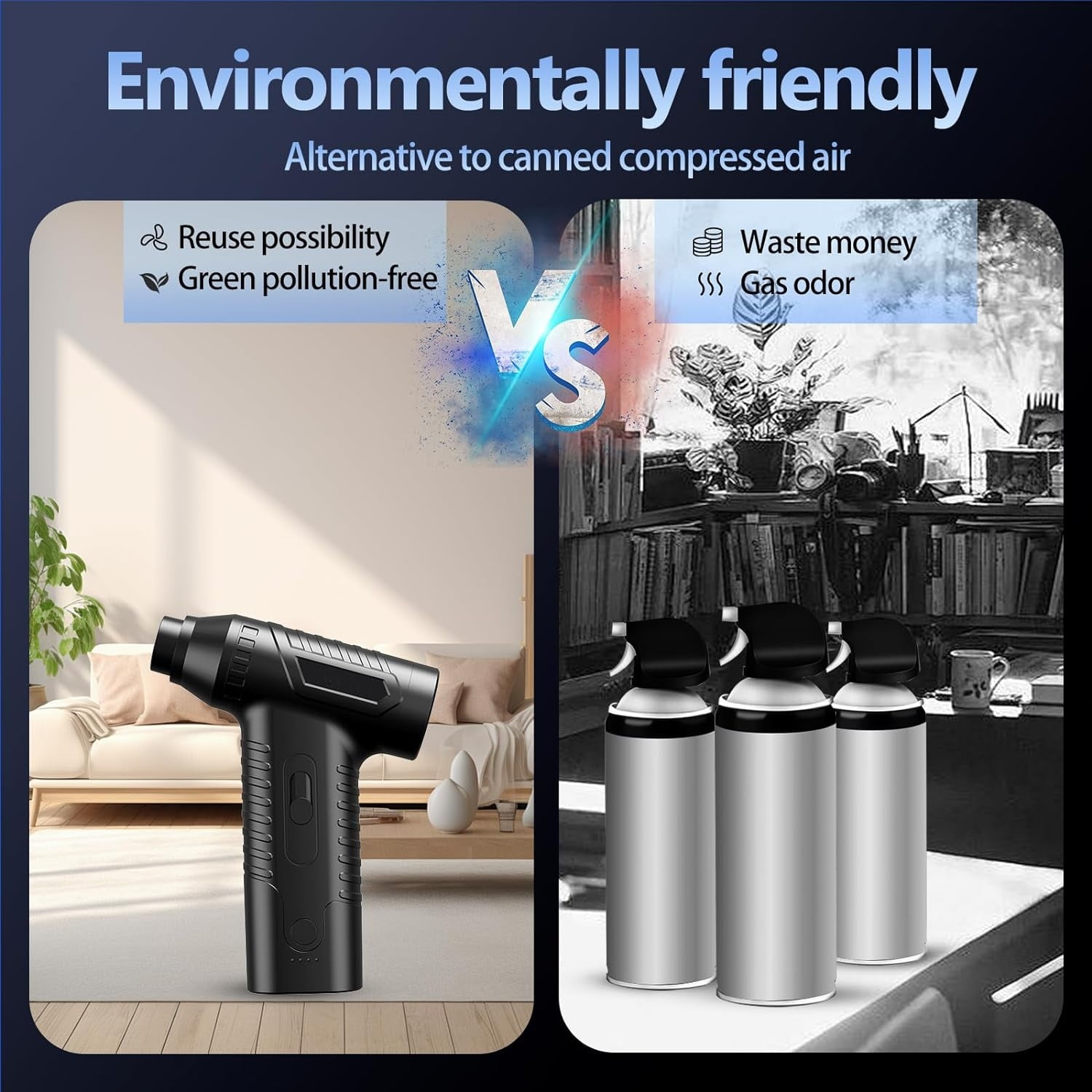Compressed Air Duster, 300000RPM Electric Air Duster Cordless, Jet Dry Blower, Portable Air Blower, Powerful Replace Compressed Air Can, No Canned Air, for Computer Clean, Keyboard, Car Dry, Home