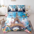 thumbnail image 1 of Ensemble de Literie Tour Eiffel 7 Pcs Grand Lit Style Français Sac Complet, Ensemble de Douillette à Motif Papillon Rêveur avec Draps Ensemble de Lit Floral de Ferme Rustique pour Garçons Filles Enfants Ados Ensemble de Draps à Thème Romantique, 1 of 5