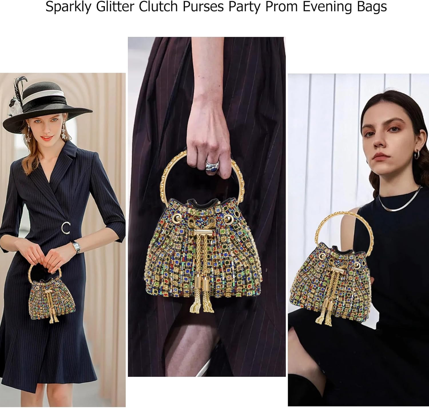 Kwuty Sparkly Diamond Evening Bag Clutch Purses for Women Rhinestone Purse Glitter Handbag for Party Prom Cocktail Wedding（Colorful）