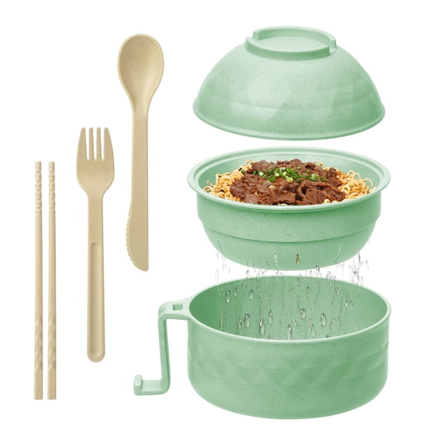 Cocina para ramen para microondas MUUBOOX, 950 ml, con tapa y utensilios, color verde