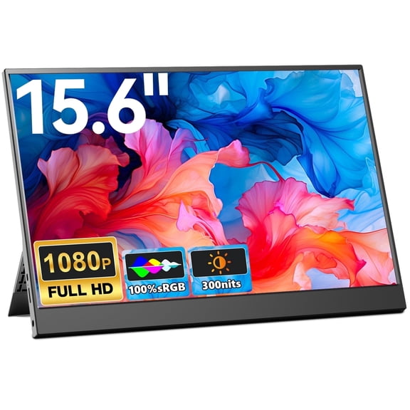 Portable Monitor 15.6-inch FHD 1080P Ultra-Slim Travel External Monitor HDR IPS Display with Kickstand USB-C HDMI Plug&Play, for Laptop PC Phone Switch Cameras
