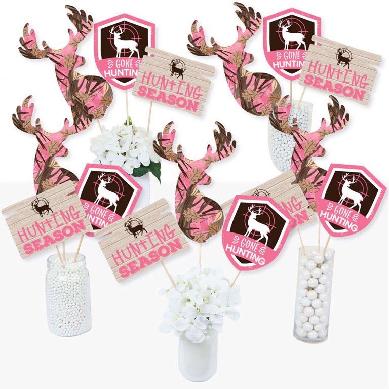 Gone Hunting Deer Camo Centerpiece Sticks - Set Of 15 Table Toppers For Baby Shower Or Birthday