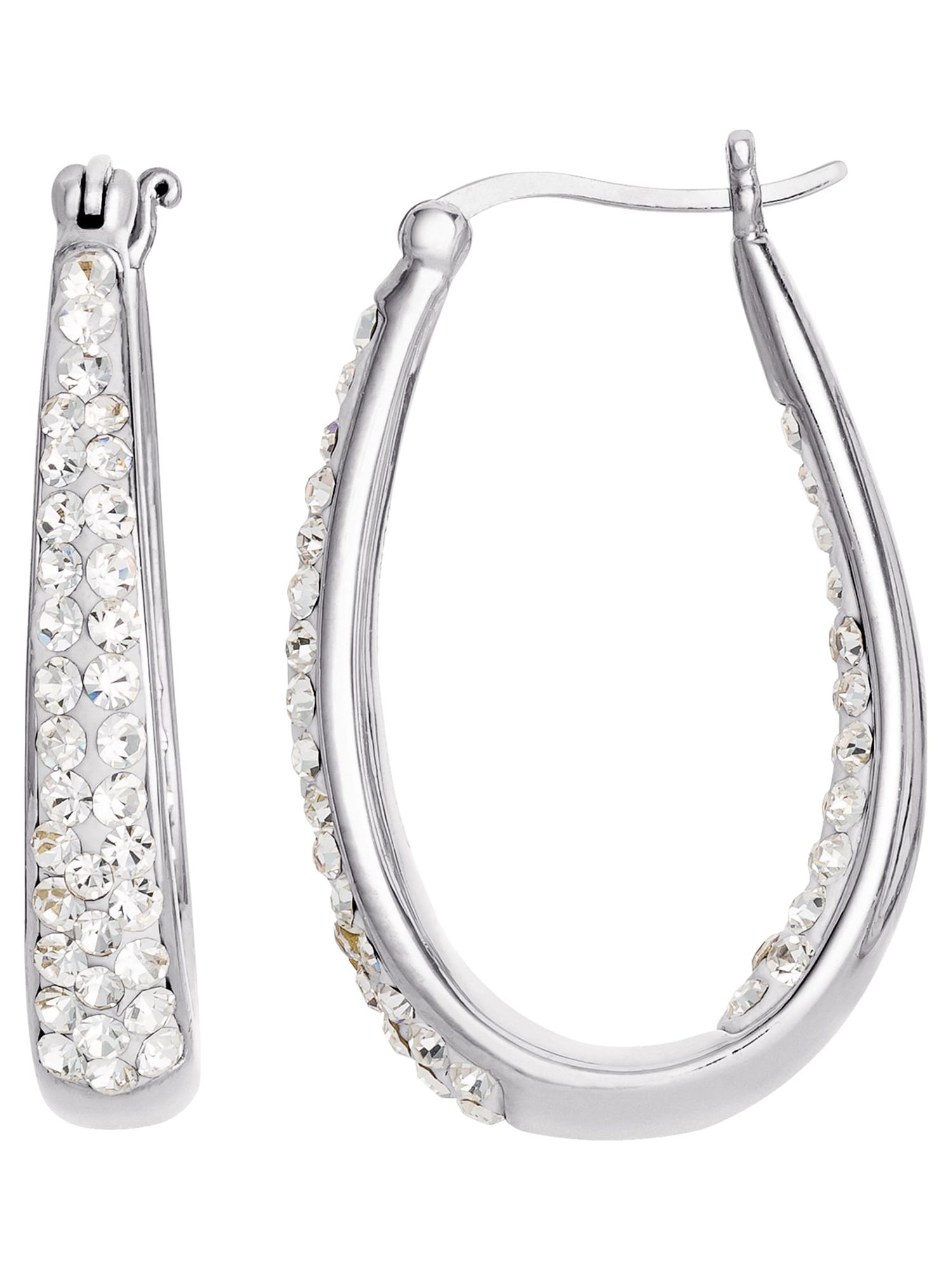 Brilliance Women's Sterling Silver Crystal Hoop Earrings