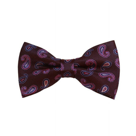 Steel Blue, Cream, Red and Black Paisley Woven Pre-Tied Bow Tie