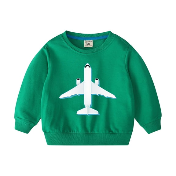 Odeerbi Toddler Boys Girls Cotton Crewneck Sweatshirts Fall Winter Airplane Print Pullover Sweatshirt 2-10 Years Fashion Long Sleeve Sweatshirt Top Toddler Clothes Green
