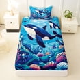 thumbnail image 3 of spefrowx Marine Orca Twin Sheets for Kids Boys Girls, Blue Vibrant Coral Reef Bedding, 3 Pieces, 1 Flat Sheet, 1 Fitted Sheet and 1 Pillowcase, 3 of 5