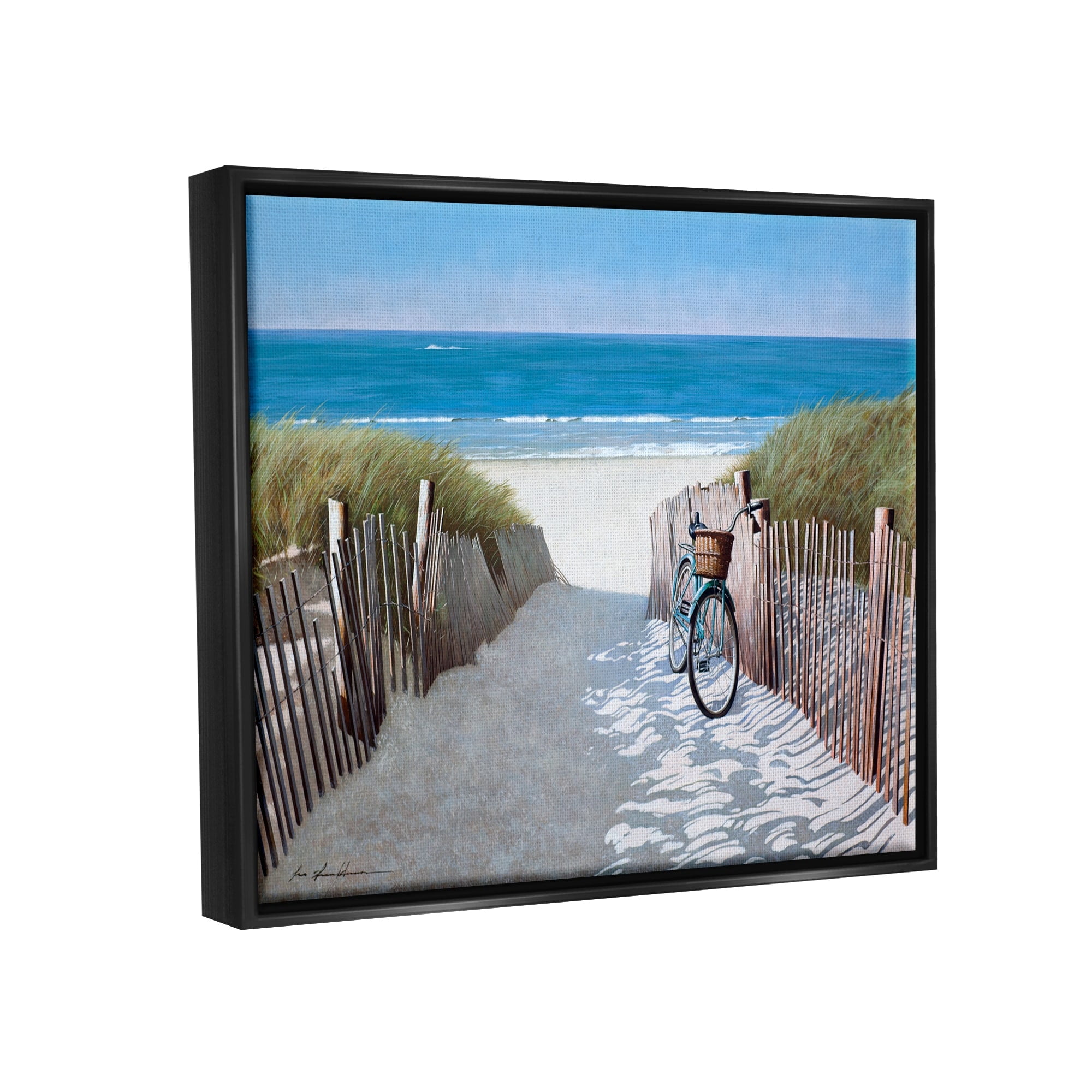 Stupell Industries Beach Pathway and Bicycle Summer Nautical Painting Luster Gray Framed Floating Canvas Wall Art, 24x30, by Zhen-Huan Lu