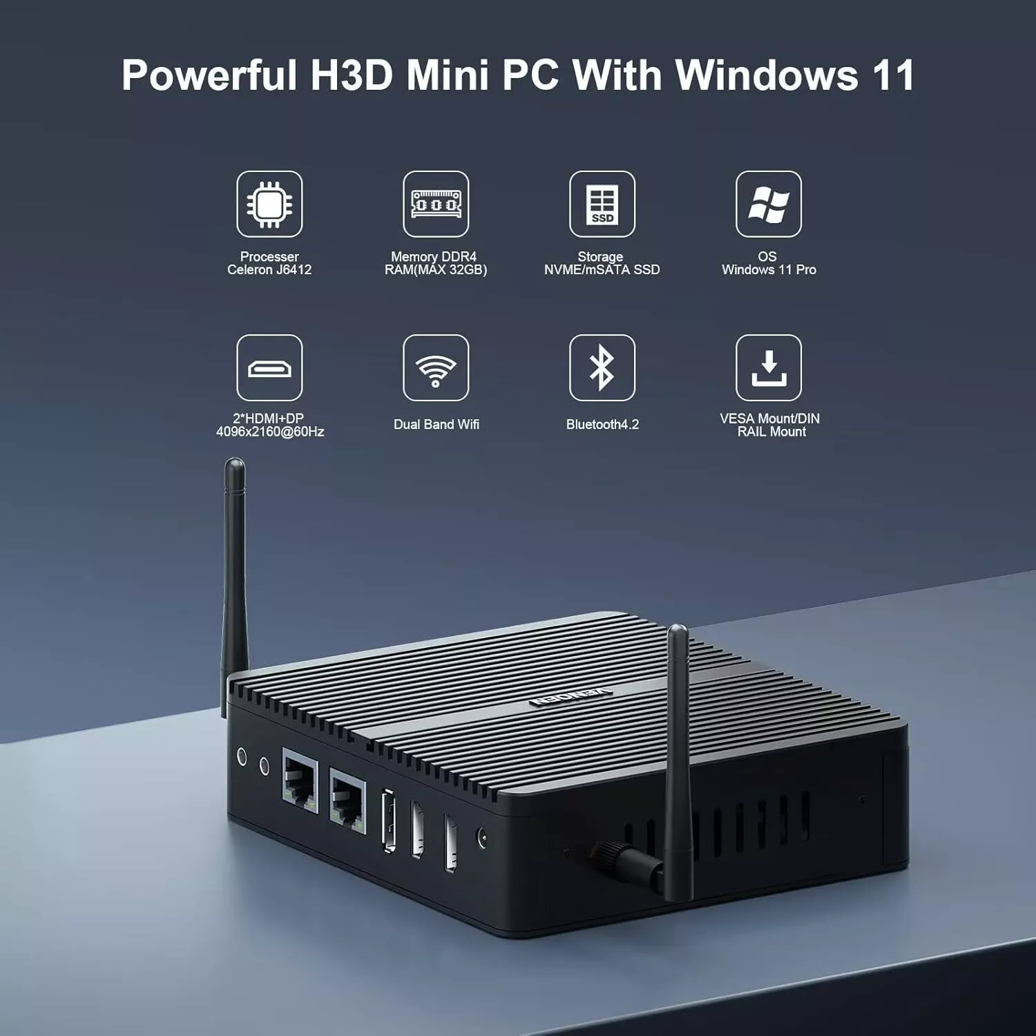 Fanless Mini PC N100, Intel Alder Lake N100 (3.4GHz), 8GB DDR4 RAM 256GB SSD