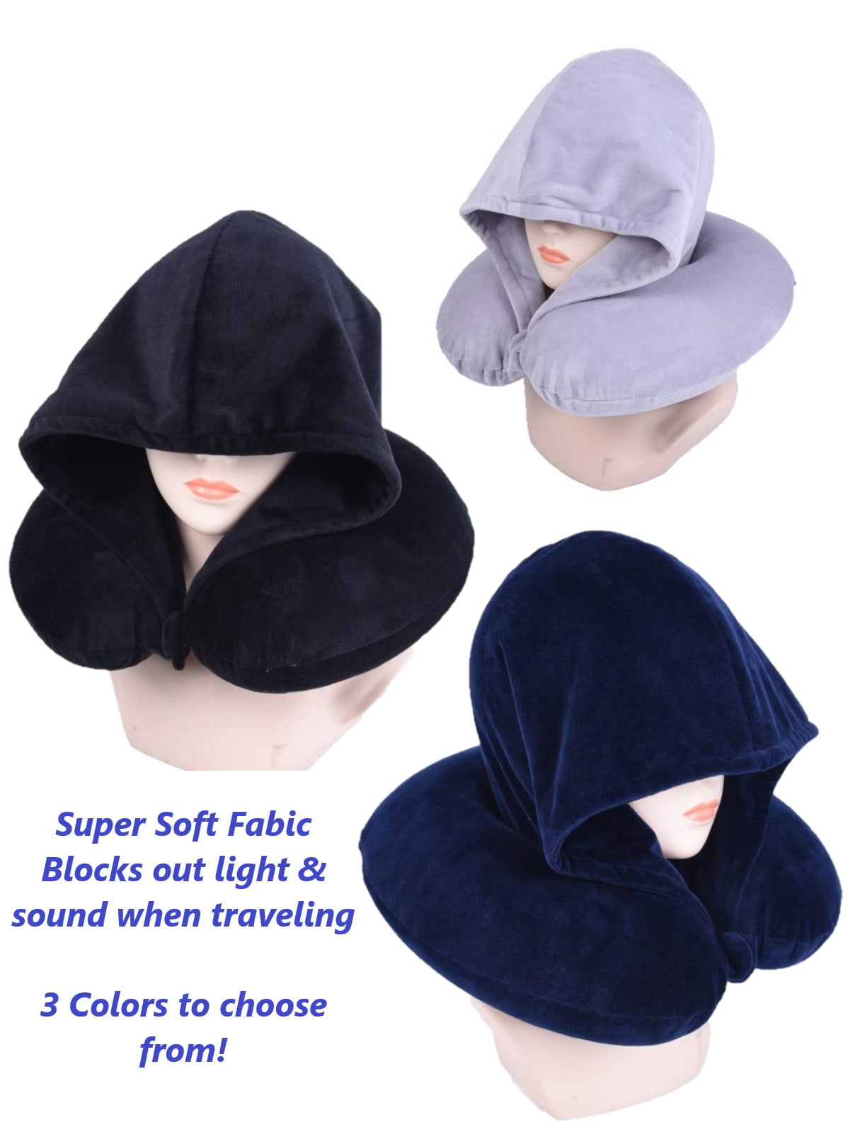 Luxury Plush Hooded Travel Neck Pillow Flight Cushion Support With Hood 