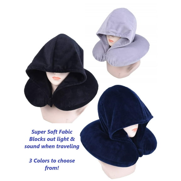 Memory Foam Warm Hoodie U Shaped Travel Pillow Neck Support Super Soft Hood Cushion Helps Block Out Light and Sound!