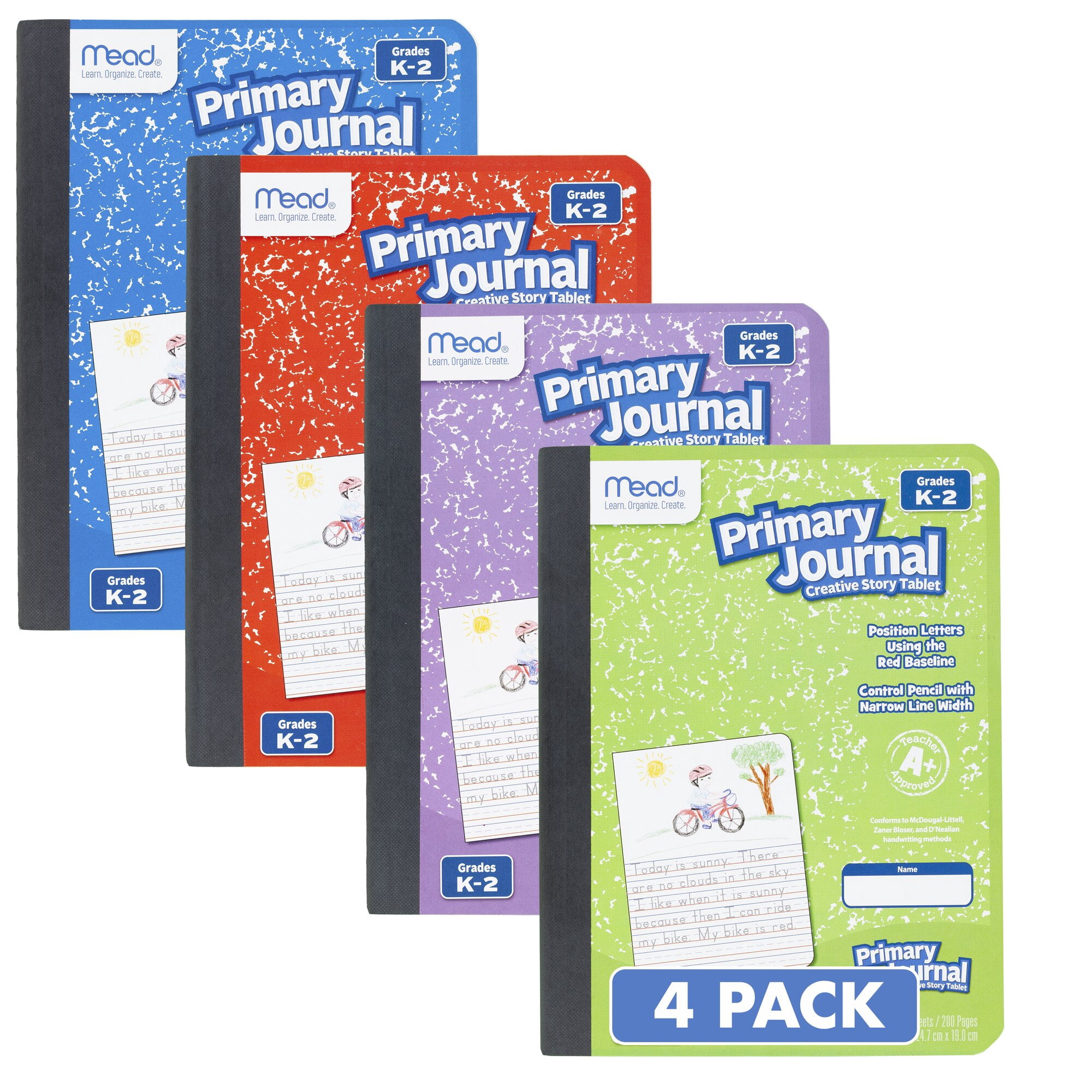 Mead Primary Journal 4 Pack Half Page Ruled Grades K-2 7 12 x 9 34 100 Sheets