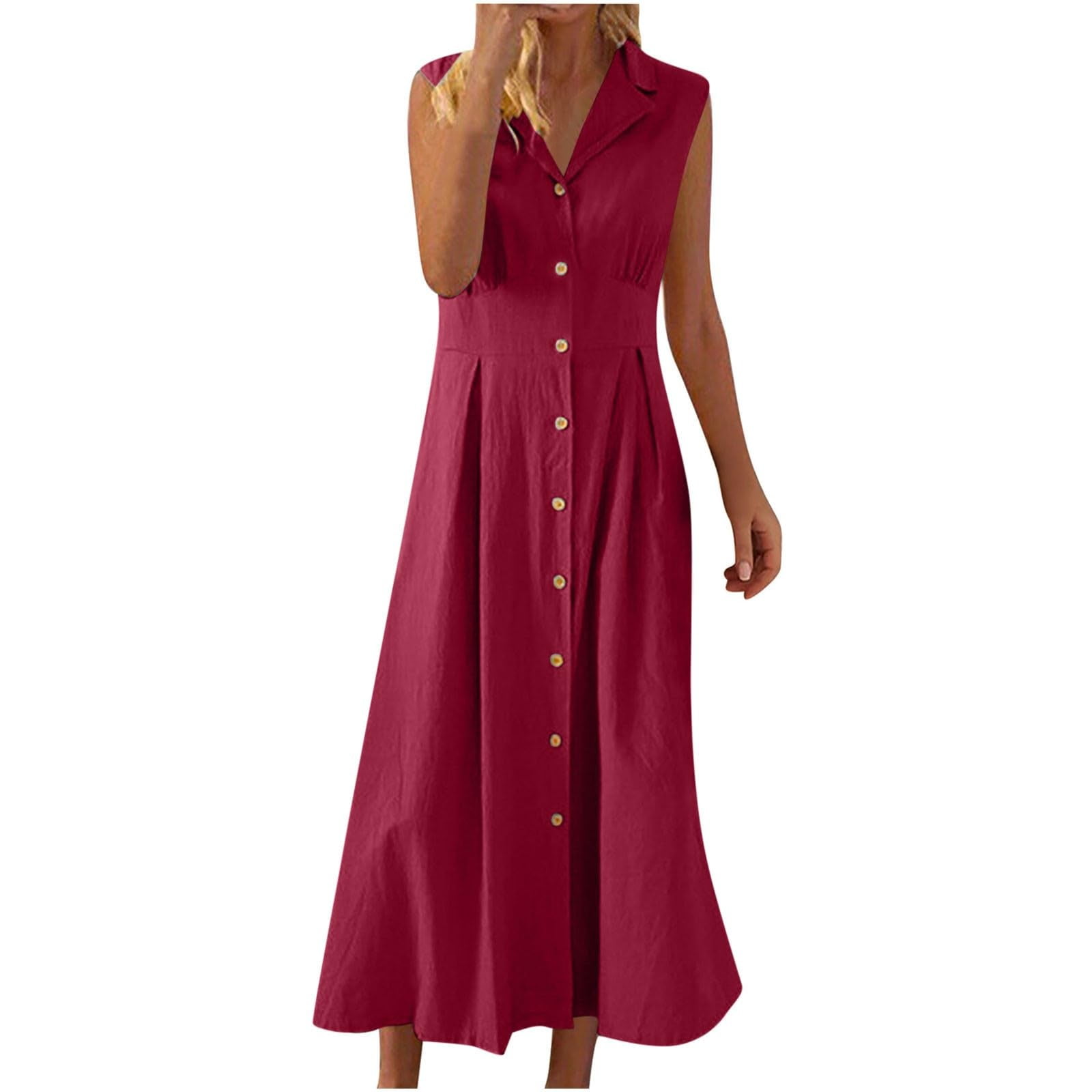 100% Cotton Linen Dresses for Women Full Button Down Sleeveless Lapel  Collared Maxi Dresses V Neck Dressy Work Shirt Dresses Light Purple XL -  Walmart.com