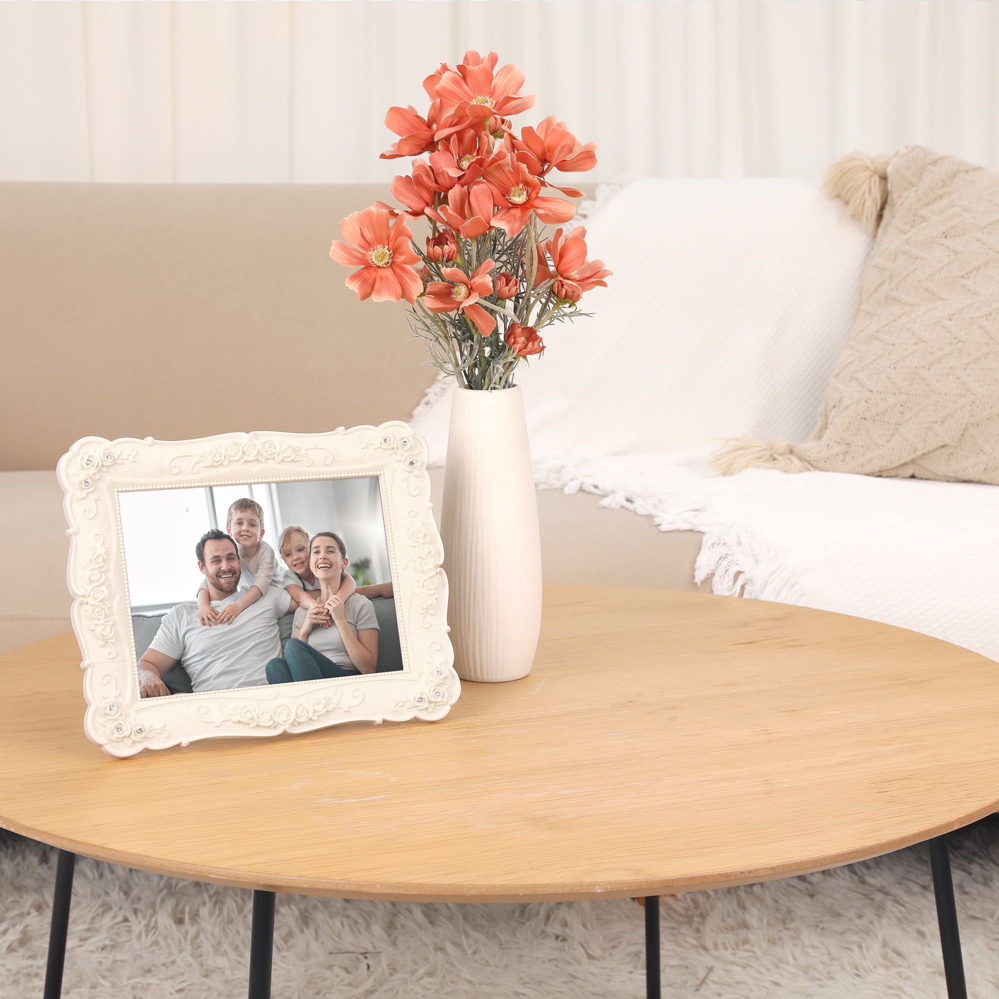 Unique Bargains Vintage Picture Frame Elegant Photo Frames for Tabletop Display White 6x8"