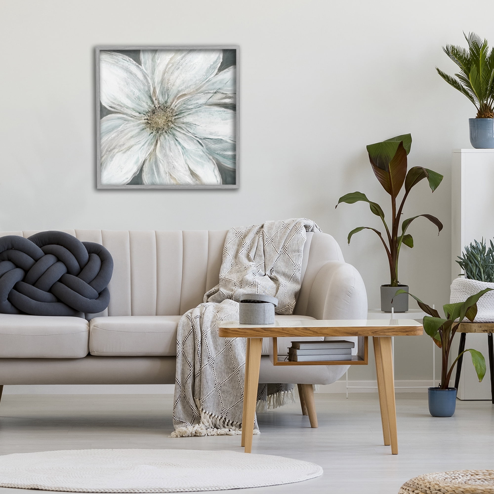 Stupell Industries Large White Flower Closeup Gray Framed Giclee Art, design by Carol Robinson