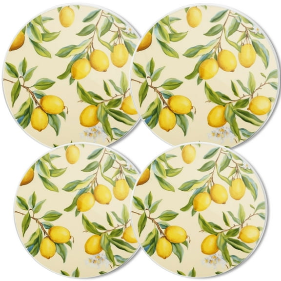 Gas Stove Burner Cover,White Electric Stove Top Protector,Easy to Clean,Lemon - Leaf - Flower Pattern On A Beige Background